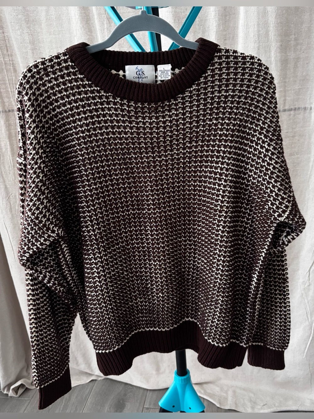 Vintage 90s knit Two-Tone Brown and Cream Crewneck Sweater